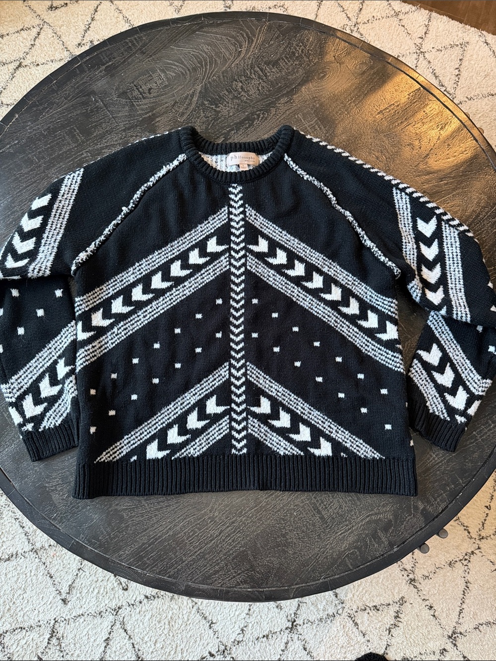 Philosophy Black and White Geometric Crewneck Sweater